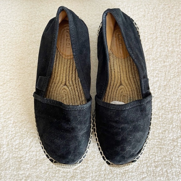 Gucci Monogram Espadrilles Flats Black GG Suede Microguccissima Size EU 36.5 - Picture 1 of 12